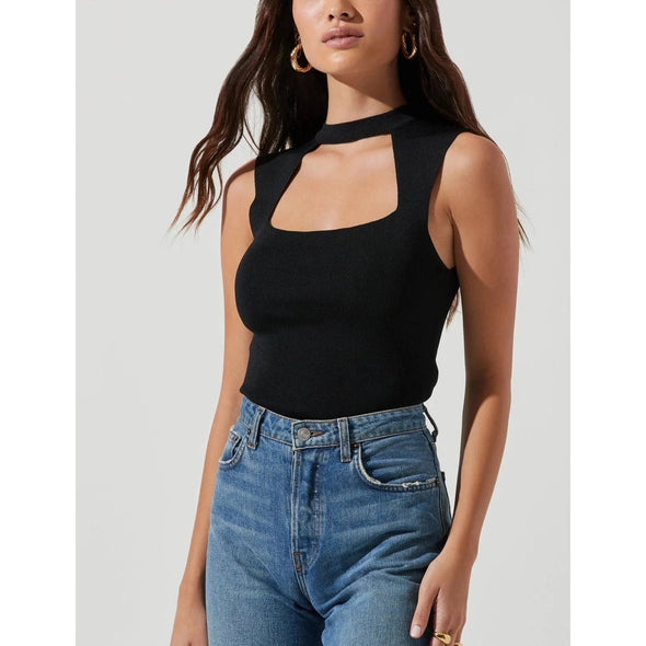 ASTR The Label Justine Ribbed Knit Cuttout Top - Black 