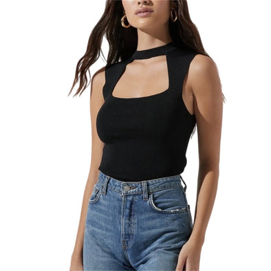 ASTR The Label Justine Ribbed Knit Cuttout Top - Black 