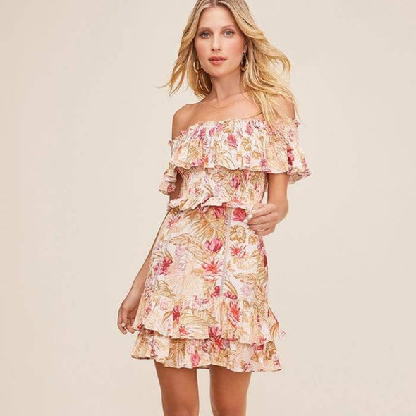 ASTR The Label Riviera Mini Dress - Rose Olive Tropical Floral 