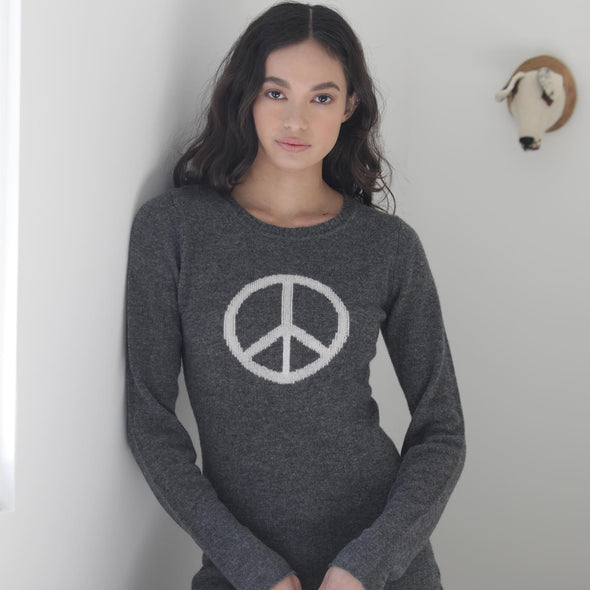 Oats Cashmere Cashmere Ladies Peace Sweater - Charcoal. 