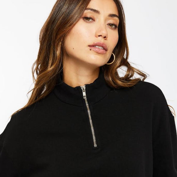 Sol Angeles Zip Neck Crop Pullover - Black 