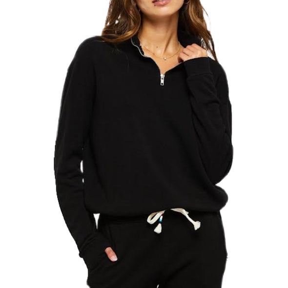 Sol Angeles Zip Neck Crop Pullover - Black