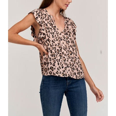Velvet Francine Ruffled Tank Top - Cheetah Blush 